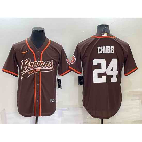 Men Cleveland Browns #24 Nick Chubb Brown Stitched Jersey