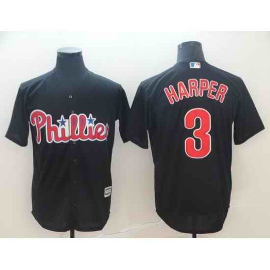 Men Philadelphia Phillies #3 Bryce Harper Black Cool Base Stitched jersey