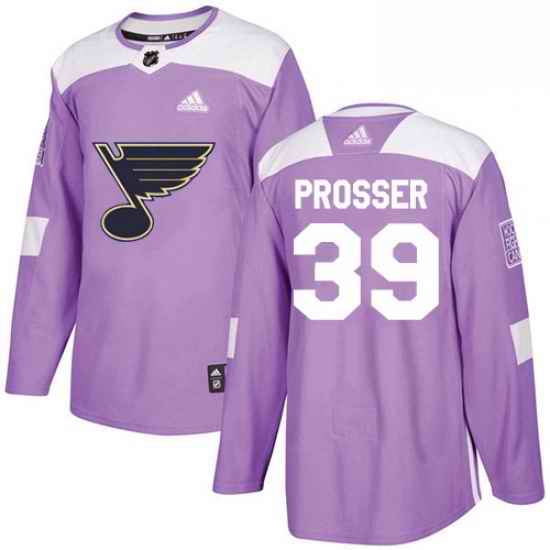 Mens Adidas St Louis Blues #39 Nate Prosser Authentic Purple Fights Cancer Practice NHL Jersey