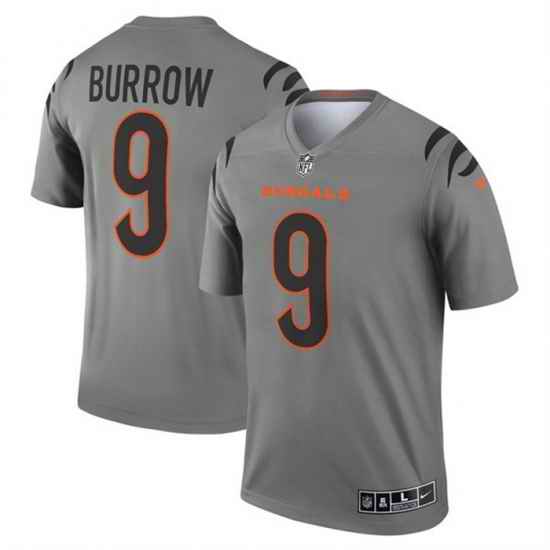Men Cincinnati Bengals #9 Joe Burrow Gray Stitched Football Jersey