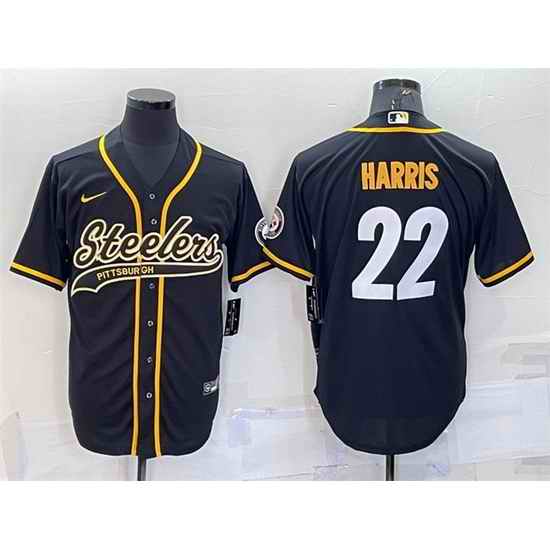 Men Pittsburgh Steelers #22 Najee Harris Black With Patch Cool Base Stitched Baseball Jerseys