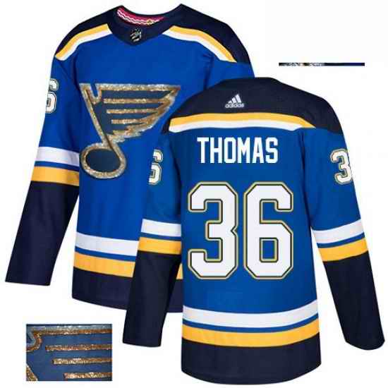 Mens Adidas St Louis Blues #36 Robert Thomas Authentic Royal Blue Fashion Gold NHL Jersey