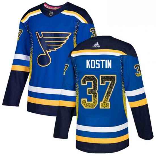 Mens Adidas St Louis Blues #37 Klim Kostin Authentic Blue Drift Fashion NHL Jersey