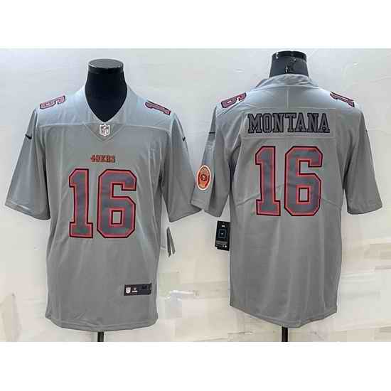 Men San Francisco 49ers #16 Joe Montana Grey Atmosphere Fashion Stitched Jersey
