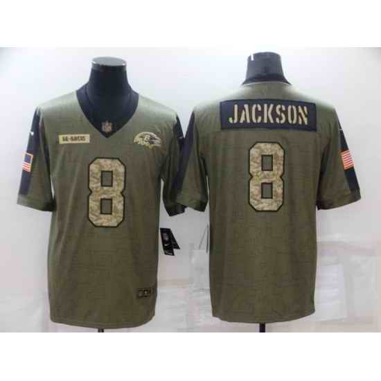Men's Baltimore Ravens #8 Lamar Jackson Camo 2021 Salute To Service Limited Player Jersey