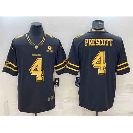 Men Dallas Cowboys #4 Dak Prescott Black Gold Edition With 1960 Patch Limited Stitched Football Jersey