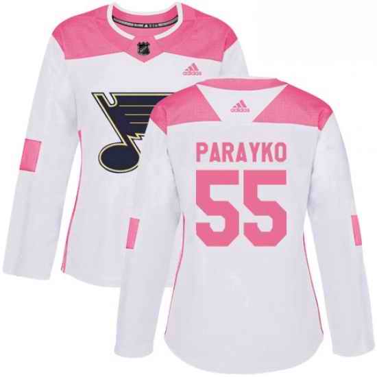 Womens Adidas St Louis Blues #55 Colton Parayko Authentic WhitePink Fashion NHL Jersey