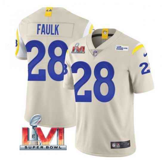 Nike Los Angeles Rams #28 Marshall Faulk Bone 2022 Super Bowl LVI Vapor Limited Jersey