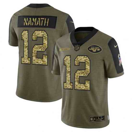 Men New York Jets #12 Joe Namath 2021 Salute To Service Olive Camo Limited Stitched Jersey
