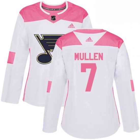 Womens Adidas St Louis Blues #7 Joe Mullen Authentic WhitePink Fashion NHL Jersey
