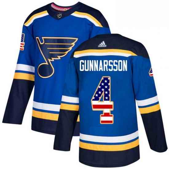 Mens Adidas St Louis Blues #4 Carl Gunnarsson Authentic Blue USA Flag Fashion NHL Jersey