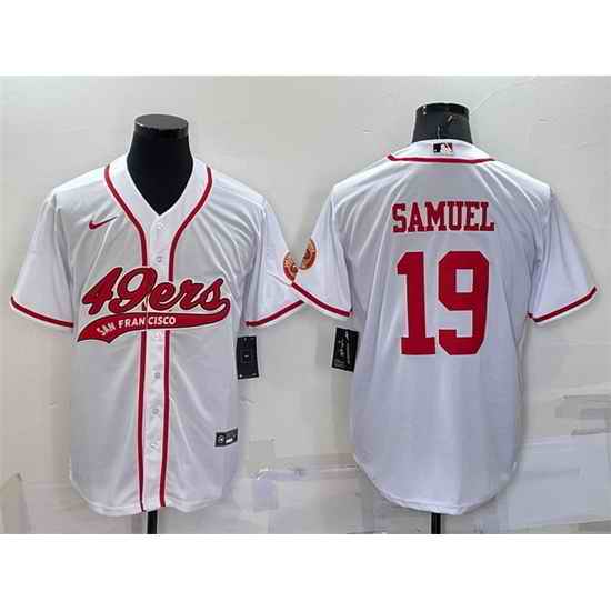 Men San Francisco 49ers #19 Deebo Samuel White With Patch Cool Base Stitched Baseball Jersey