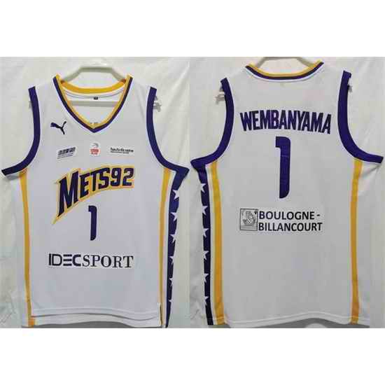 Men Boulogne Levallois Metropolitans 92 #1 Victor Wembanyama White Stitched Jersey