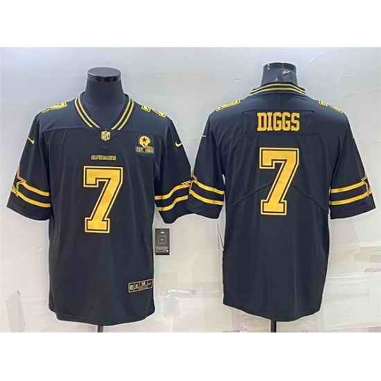 Men Dallas Cowboys #7 Trevon Diggs Black Gold Edition With 1960 Patch Limited Stitched Football Jersey