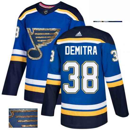 Mens Adidas St Louis Blues #38 Pavol Demitra Authentic Royal Blue Fashion Gold NHL Jersey