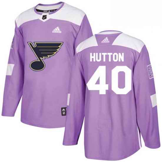 Mens Adidas St Louis Blues #40 Carter Hutton Authentic Purple Fights Cancer Practice NHL Jersey