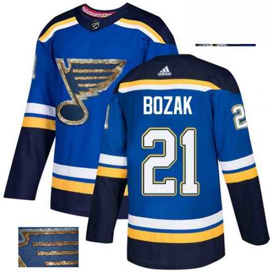 Mens Adidas St Louis Blues #21 Tyler Bozak Authentic Royal Blue Fashion Gold NHL Jersey