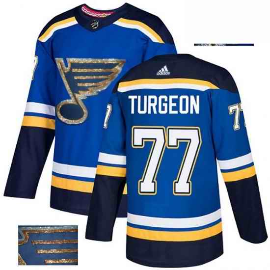 Mens Adidas St Louis Blues #77 Pierre Turgeon Authentic Royal Blue Fashion Gold NHL Jersey