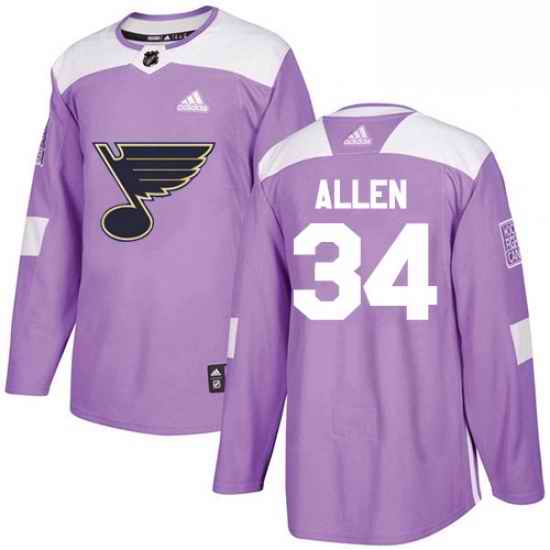 Mens Adidas St Louis Blues #34 Jake Allen Authentic Purple Fights Cancer Practice NHL Jersey