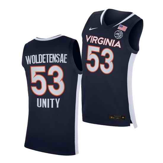 Virginia Cavaliers Tomas Woldetensae Virginia Cavaliers Navy Unity 2021 Road Secondary Logo Jersey->virginia cavaliers->NCAA Jersey