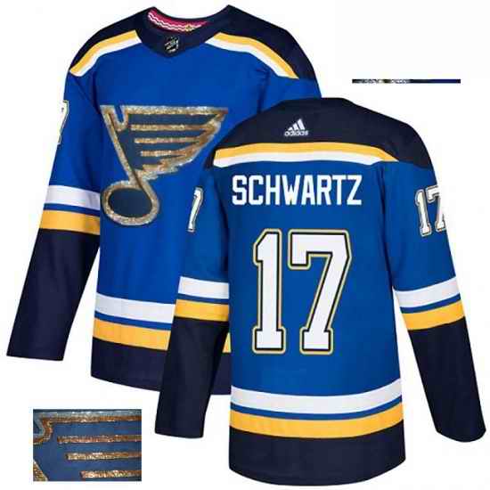 Mens Adidas St Louis Blues #17 Jaden Schwartz Authentic Royal Blue Fashion Gold NHL Jersey