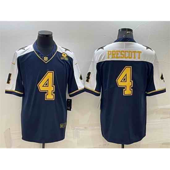 Men Dallas Cowboys #4 Dak Prescott Navy Gold Edition With 1960 Patch Limited Stitched Football Jersey