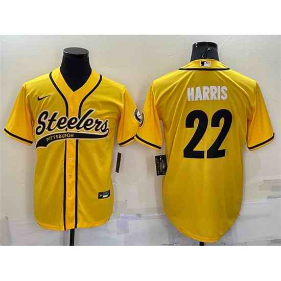 Men Pittsburgh Steelers #22 Najee Harris Yellow With Patch Cool Base Stitched Baseball Jersey