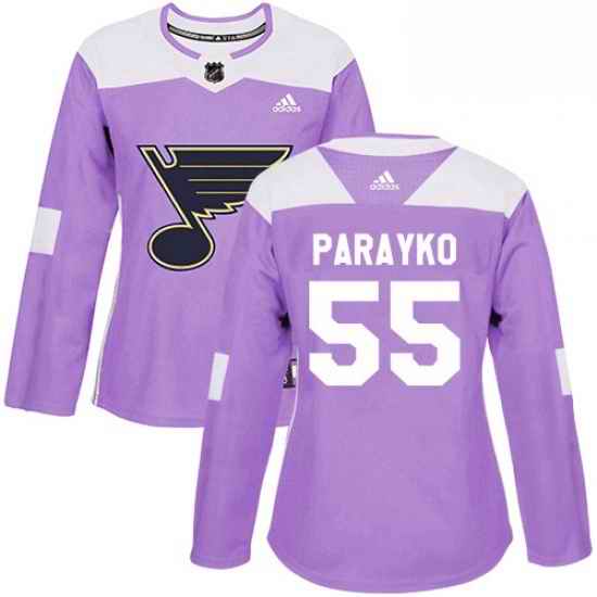 Womens Adidas St Louis Blues #55 Colton Parayko Authentic Purple Fights Cancer Practice NHL Jersey