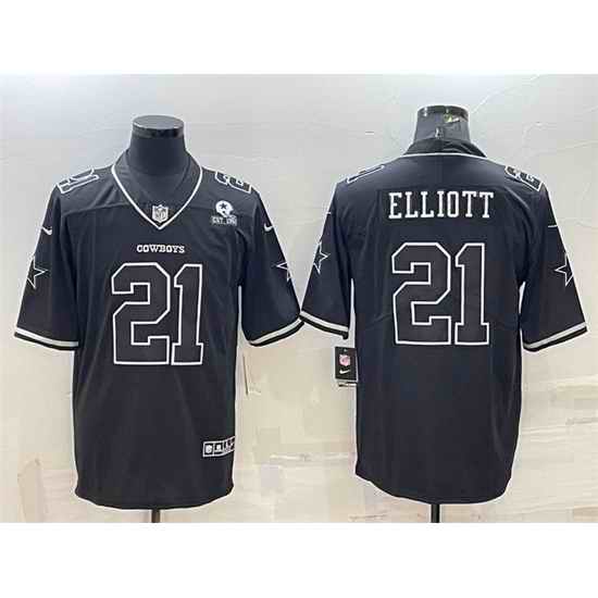 Men Dallas Cowboys #21 Ezekiel Elliott Black With 1960 Patch Limited Stitched Football Jersey