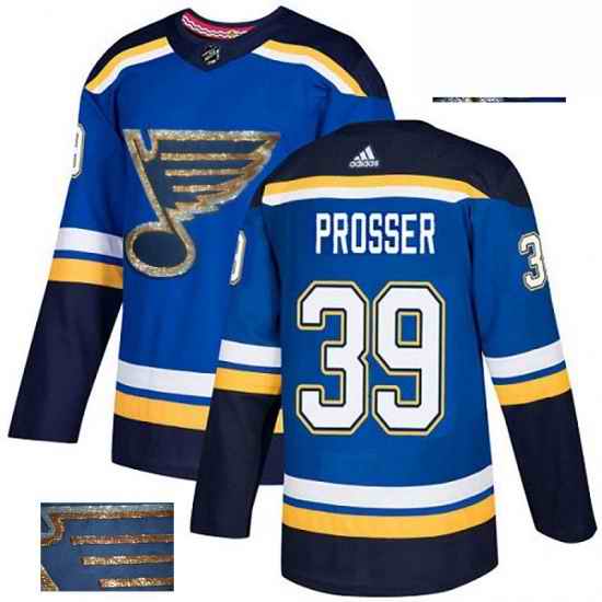 Mens Adidas St Louis Blues #39 Nate Prosser Authentic Royal Blue Fashion Gold NHL Jersey