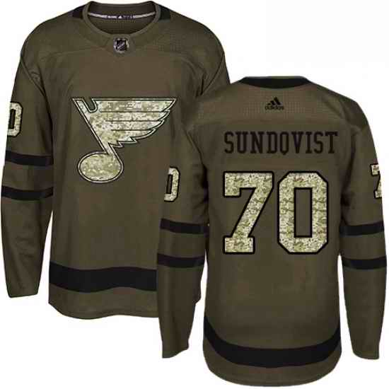 Mens Adidas St Louis Blues #70 Oskar Sundqvist Premier Green Salute to Service NHL Jersey