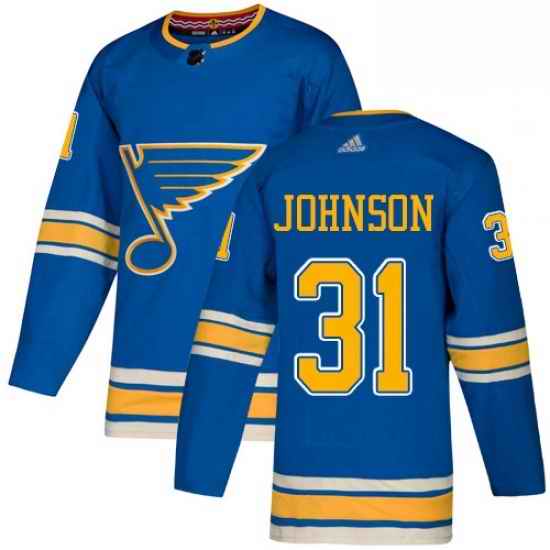 Mens Adidas St Louis Blues #31 Chad Johnson Authentic Navy Blue Alternate NHL Jersey