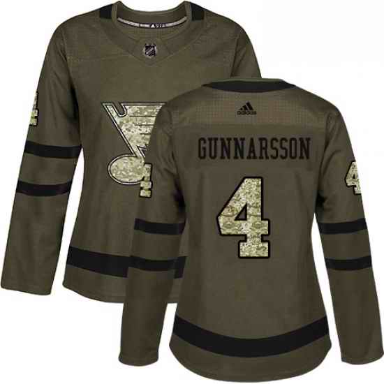Womens Adidas St Louis Blues #4 Carl Gunnarsson Authentic Green Salute to Service NHL Jersey