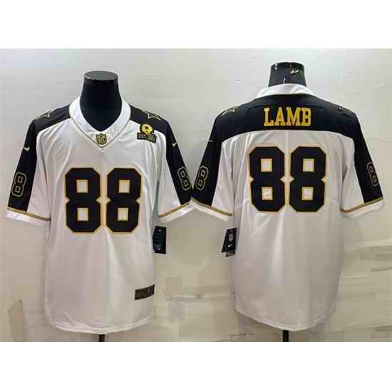 Men Dallas Cowboys #88 CeeDee Lamb White Gold Edition With 1960 Patch Limited Stitched Football Jersey