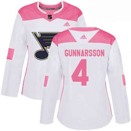 Womens Adidas St Louis Blues #4 Carl Gunnarsson Authentic WhitePink Fashion NHL Jersey