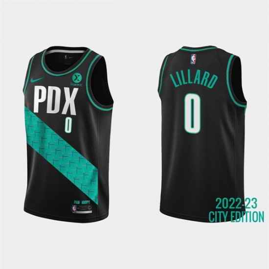 Men Portland Trail Portland Blazers #0 Damian Lillard 2022 23 Black City Edition Stitched Basketball Jersey