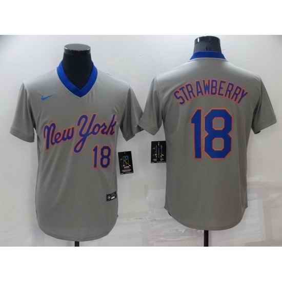 Men New York Mets #18 Darryl Strawberry Grey Stitched Baseball jersey