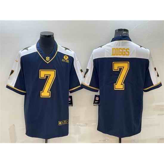 Men Dallas Cowboys #7 Trevon Diggs Navy Gold Edition With 1960 Patch Limited Stitched Football Jersey
