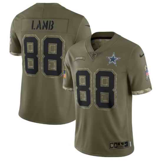 Men Dallas Cowboys #88 CeeDee Lamb Olive 2022 Salute To Service Limited Stitched Jersey