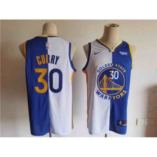 Men Golden State Warriors #30 Stephen Curry Blue White Split Stitched Basletball Jersey