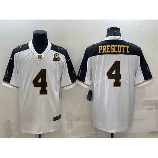 Men Dallas Cowboys #4 Dak Prescott White Gold With 1960 Patch Thanksgiving Vapor Untouchable Limited Stitched Football Jersey