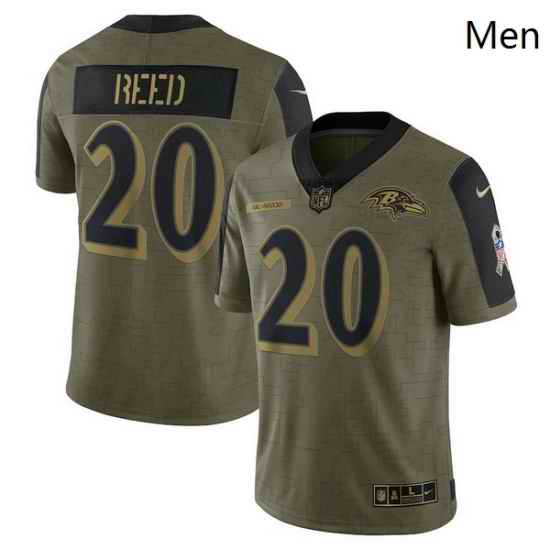 Men's Baltimore Ravens Ed Reed Nike Olive 2021 Salute To Service Retired Player Limited Jersey