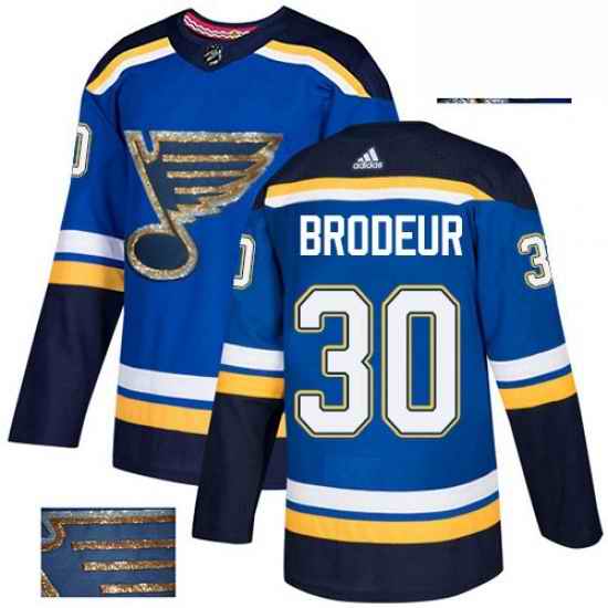 Mens Adidas St Louis Blues #30 Martin Brodeur Authentic Royal Blue Fashion Gold NHL Jersey