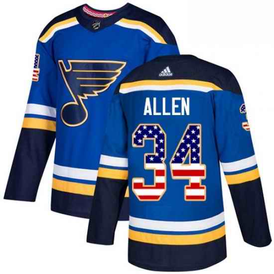 Mens Adidas St Louis Blues #34 Jake Allen Authentic Blue USA Flag Fashion NHL Jersey