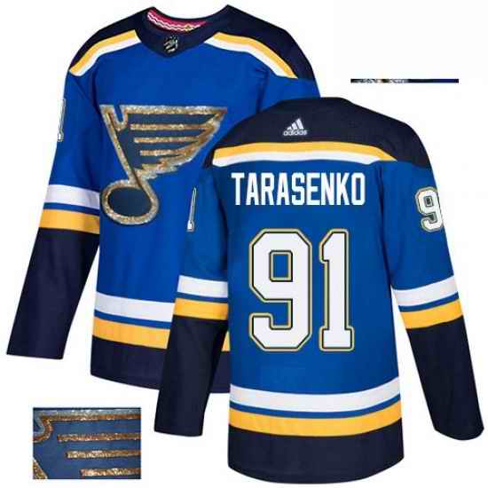 Mens Adidas St Louis Blues #91 Vladimir Tarasenko Authentic Royal Blue Fashion Gold NHL Jersey