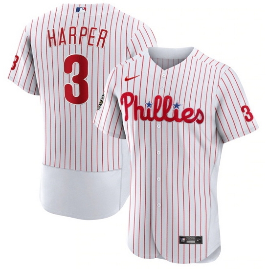 Men Philadelphia Phillies #3 Bryce Harper White 2022 World Series Flex Base Stitched Baseball Jersey