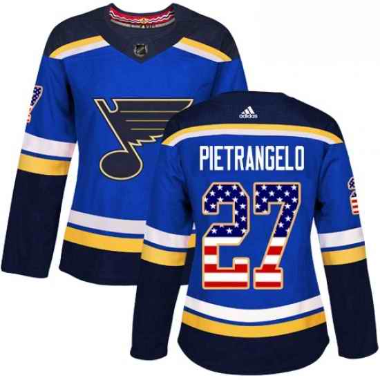 Womens Adidas St Louis Blues #27 Alex Pietrangelo Authentic Blue USA Flag Fashion NHL Jersey