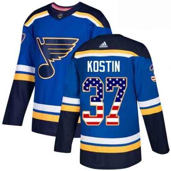 Mens Adidas St Louis Blues #37 Klim Kostin Authentic Blue USA Flag Fashion NHL Jersey
