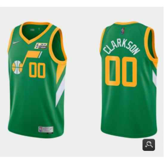 Men Utah Jazz #00 Jordan Clarkson Green Earned Edition Swingman Stitched Jersey