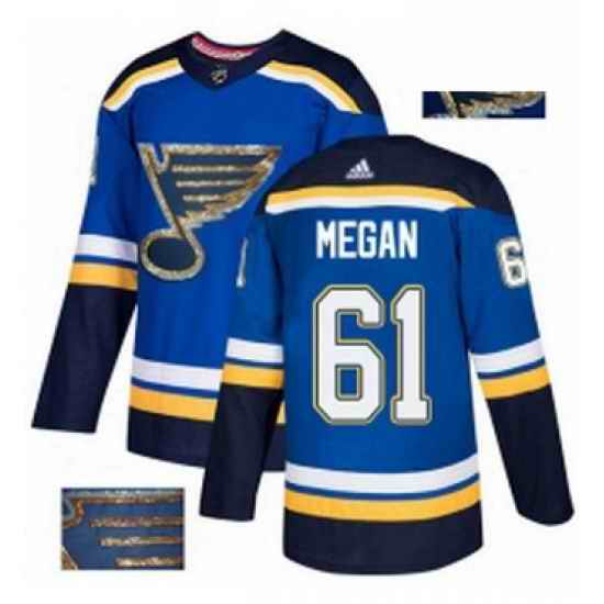 Mens Adidas St Louis Blues #61 Wade Megan Authentic Royal Blue Fashion Gold NHL Jersey